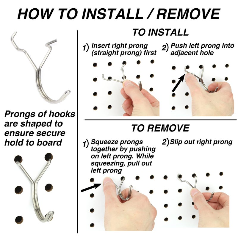 Right Arrange Stainless Steel Pegboard Hooks 50-Pack 1.5in J-Hook - Will Not Fall Out - Fits Any Peg Board - Multipurpose - Organize Necklaces  Jewelry  Retail Items  Keys  Craft or Supplies - Image 4